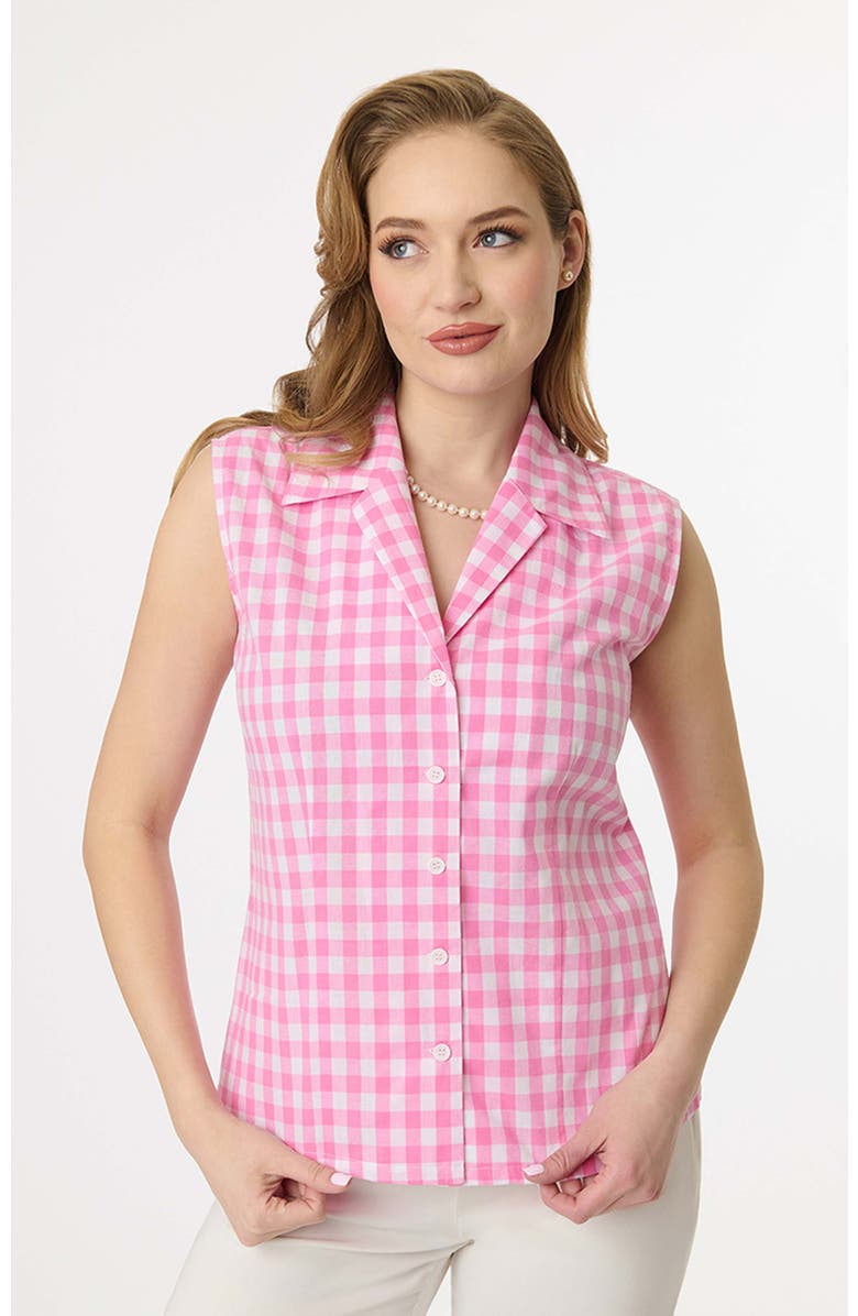 Unique Vintage Notched Collar Cotton Blouse, Main, color, Pink Gingham