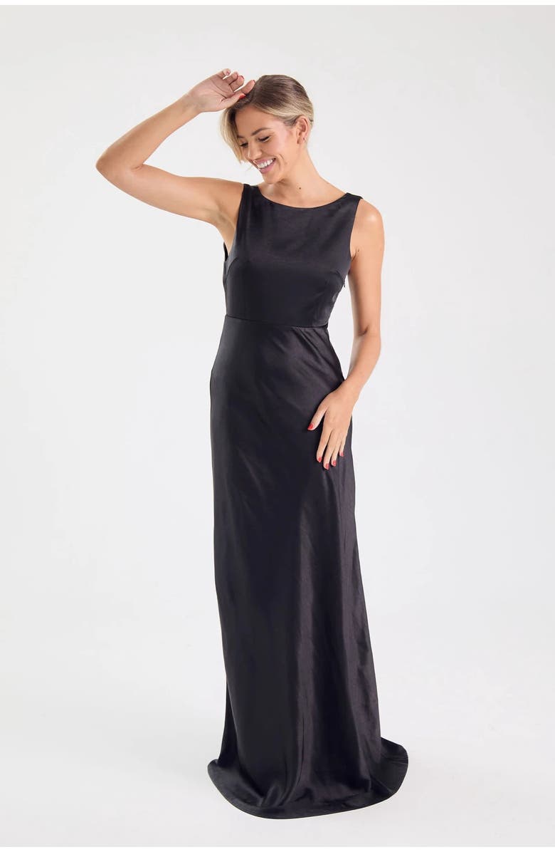 Six Stories Cowl Back Satin Bridesmaid Dress, Main, color, Black