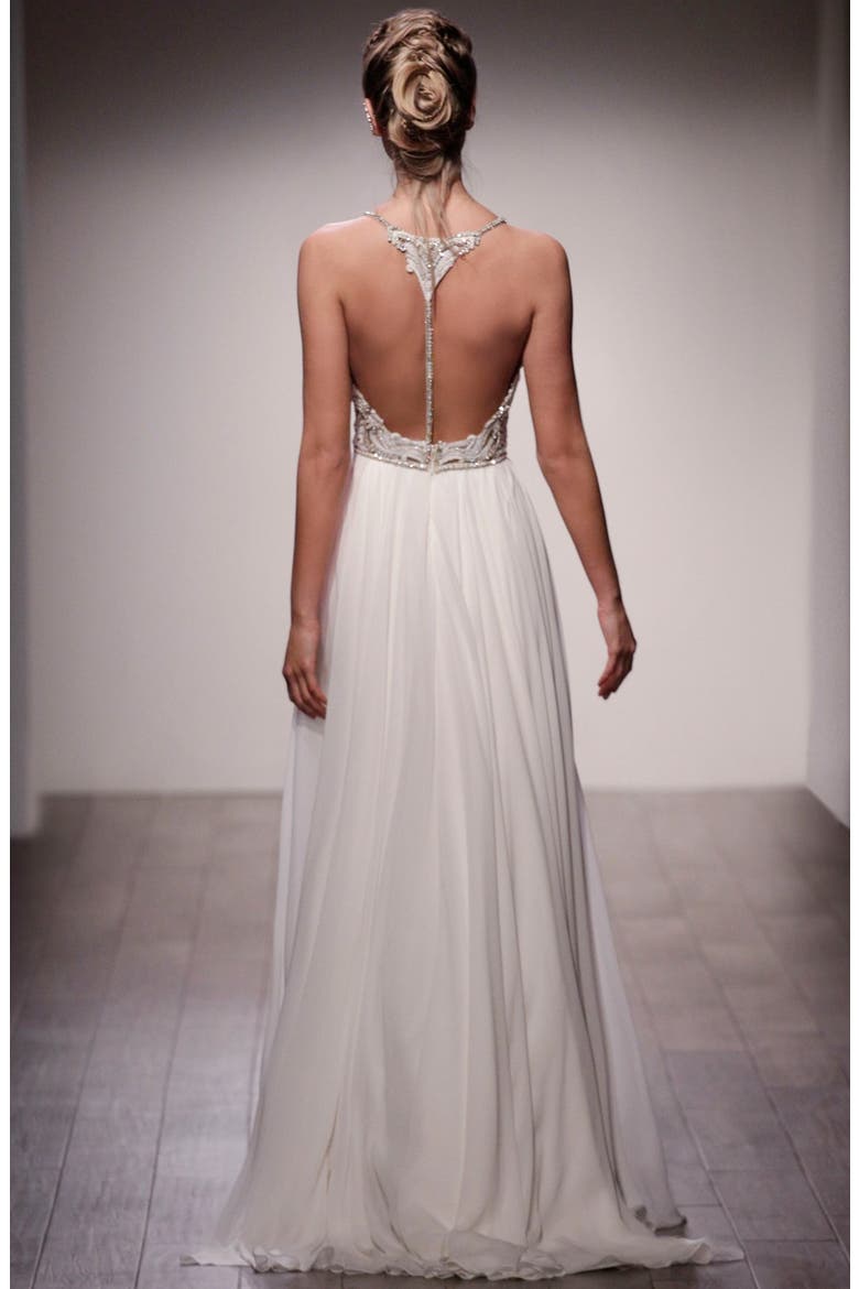 Teresa T-Strap Back Embellished Chiffon A-Line Gown, Alternate, color, IVORY NUDE