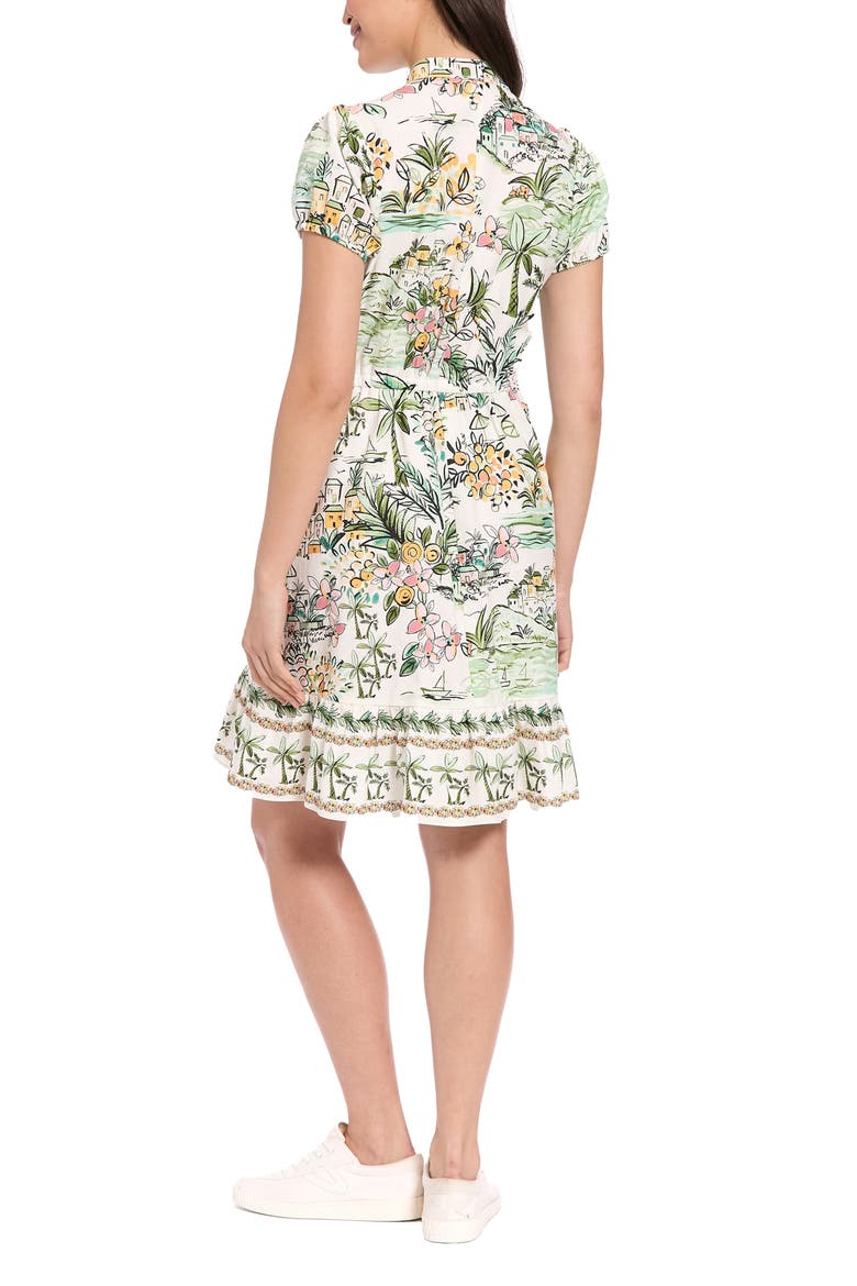Puff Sleeve Linen Blend Dress, Alternate, color, CREAM/ SNAP PEA