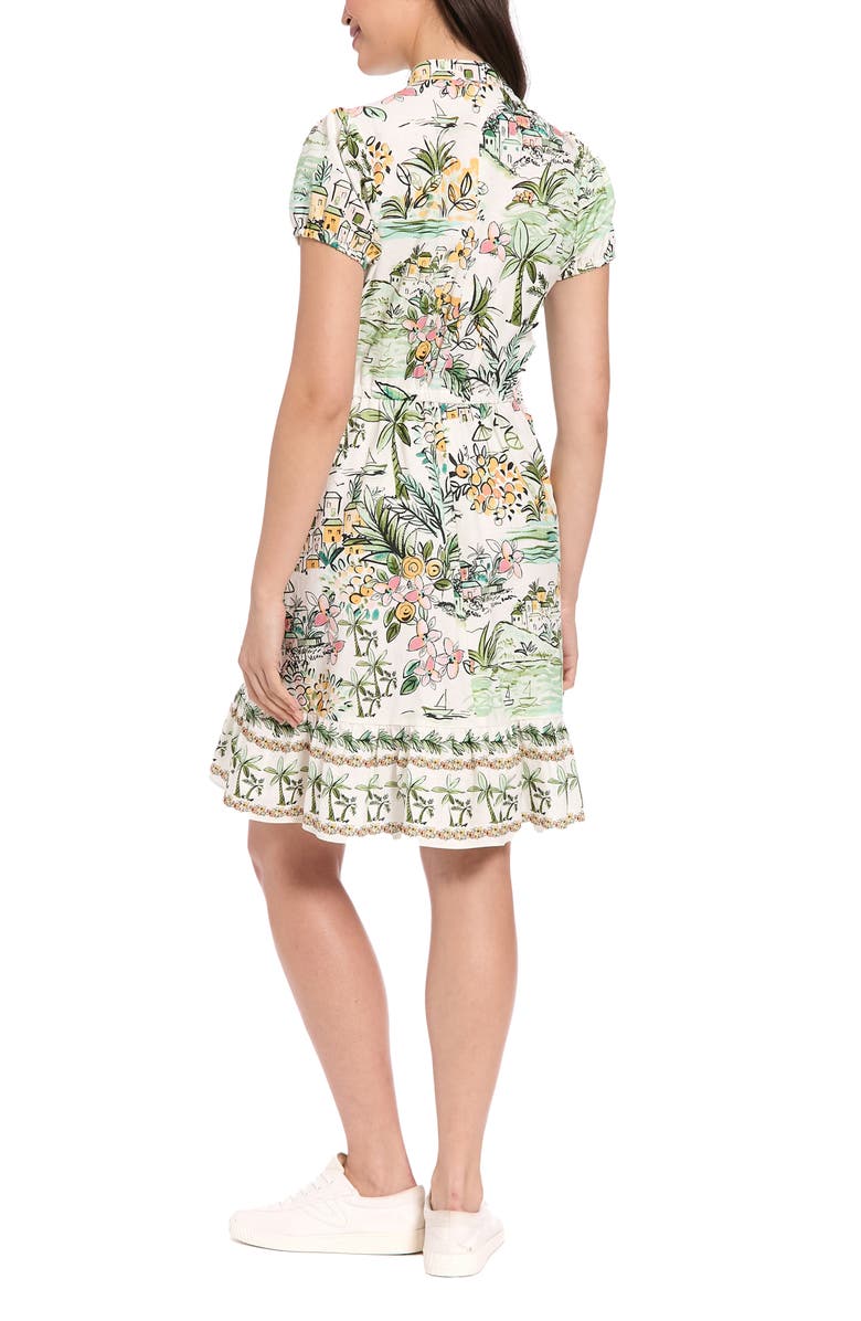 London Times Puff Sleeve Linen Blend Dress, Alternate, color, Cream/ Snap Pea