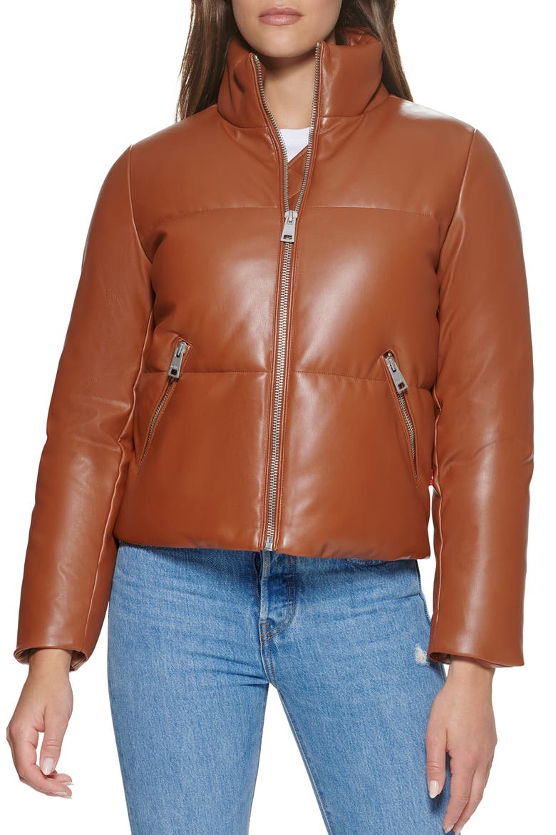 Levi's® PU 307 Faux Leather Puffer Jacket, Alternate, color, CAMEL