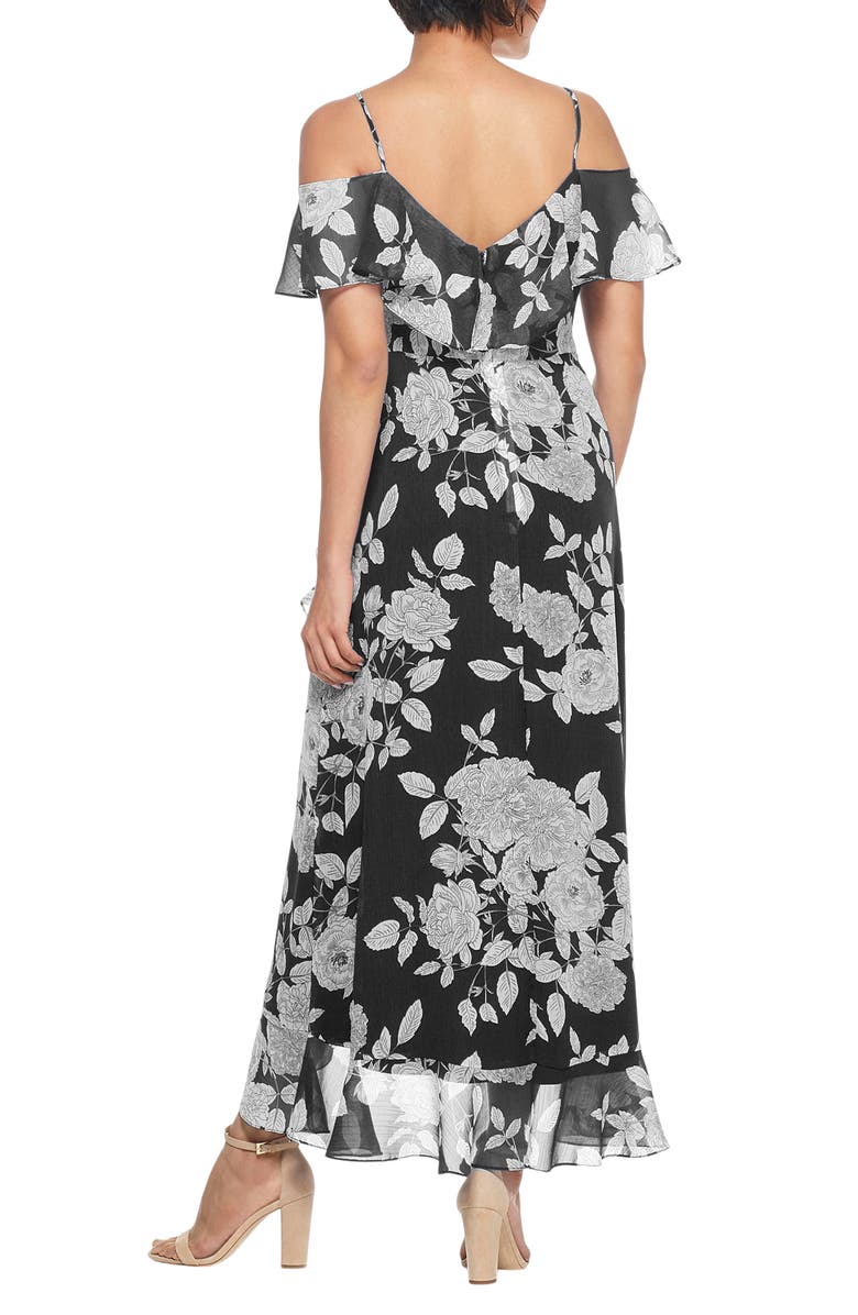 London Times Floral Ruffle Cold Shoulder Chiffon Maxi Dress, Alternate, color, 
