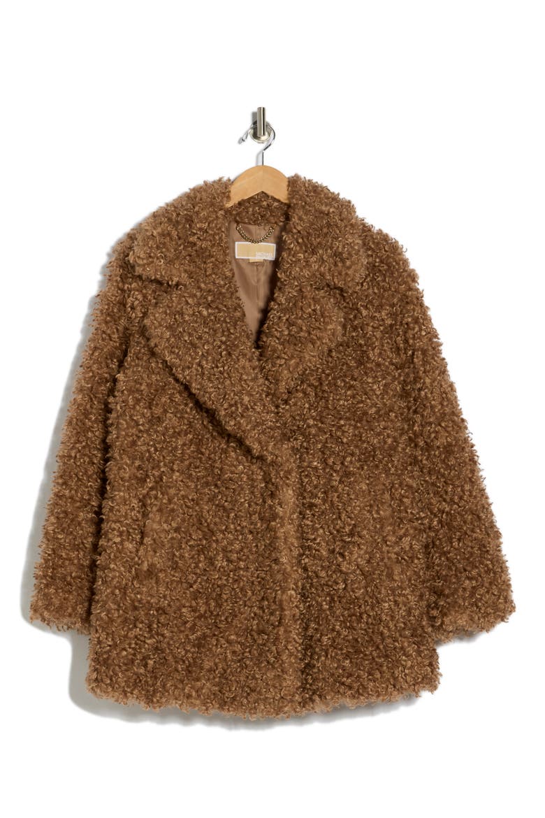 Curly Faux Shearling Coat, Alternate, color, DK CARAMEL