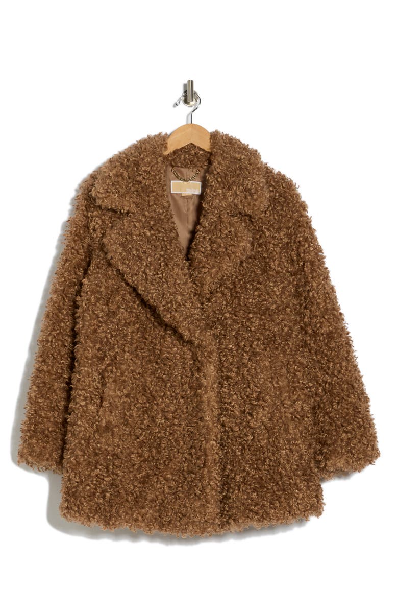 Michael Kors Curly Faux Shearling Coat, Alternate, color, Dark Caramel