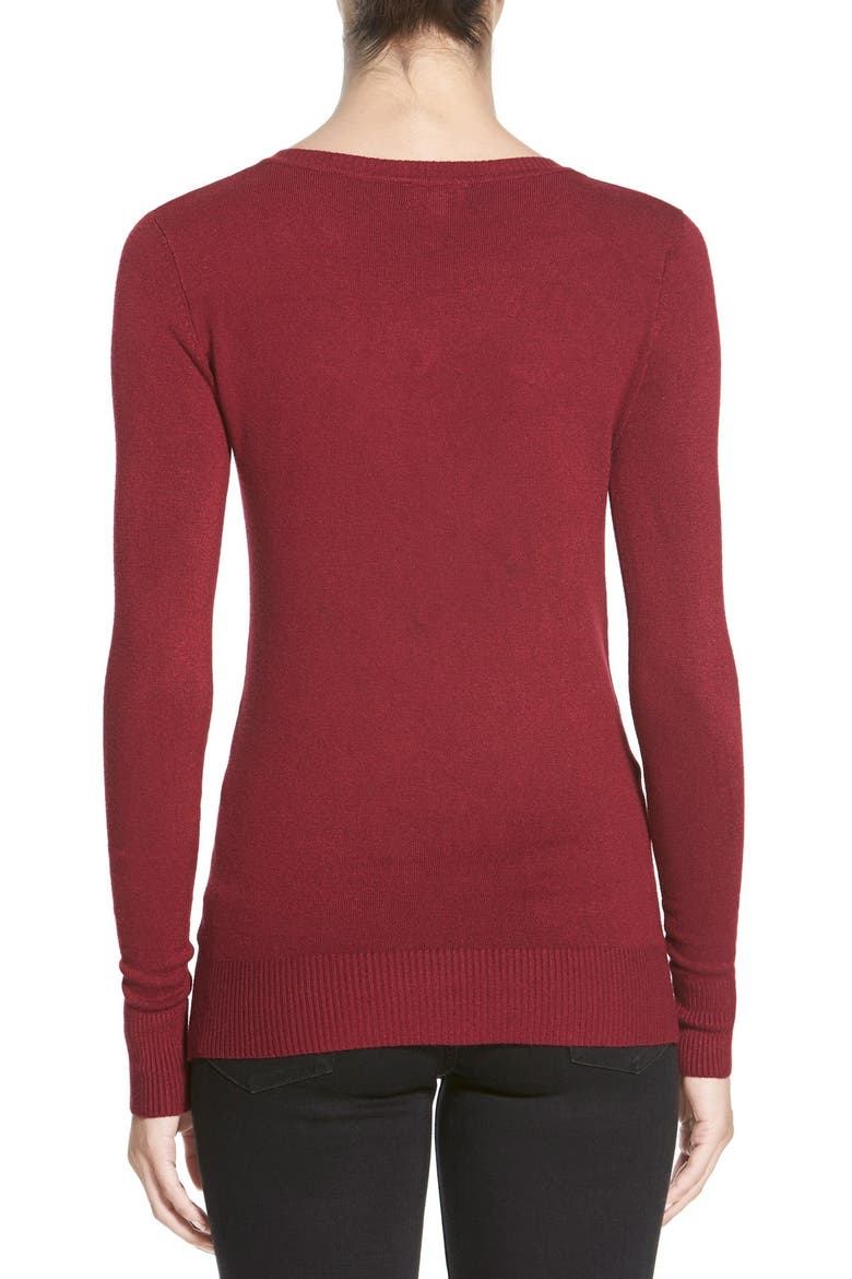 V-Neck Sweater, Alternate, color, WINE