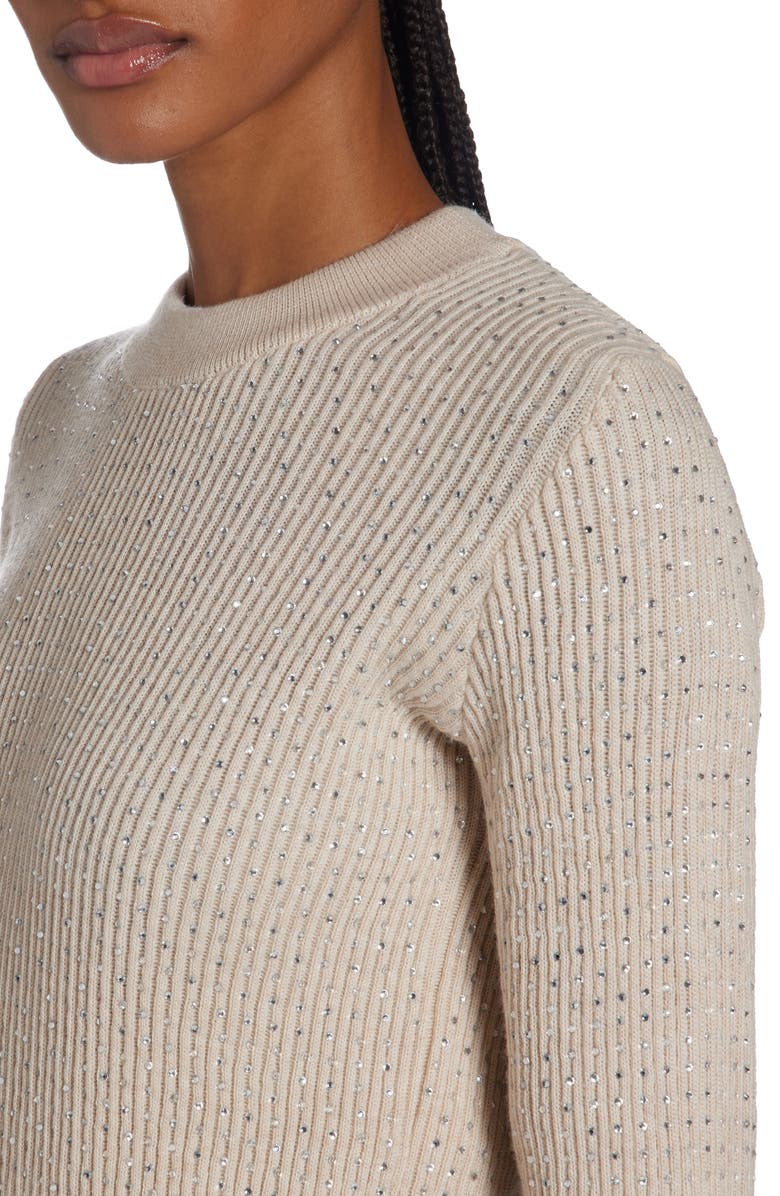 Golden Goose Crystal Embellished Virgin Wool Rib Crewneck Sweater, Alternate, color, Beige