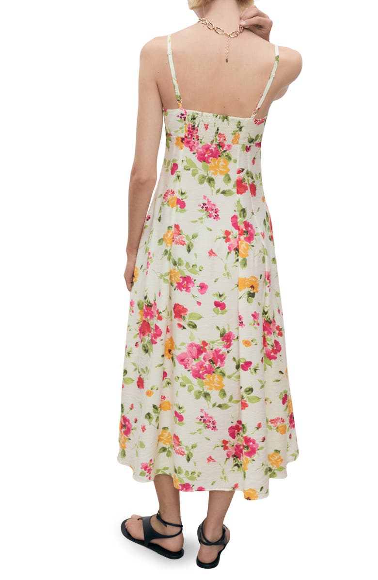 MANGO Floral Print Sleeveless Midi Dress, Alternate, color, Ecru