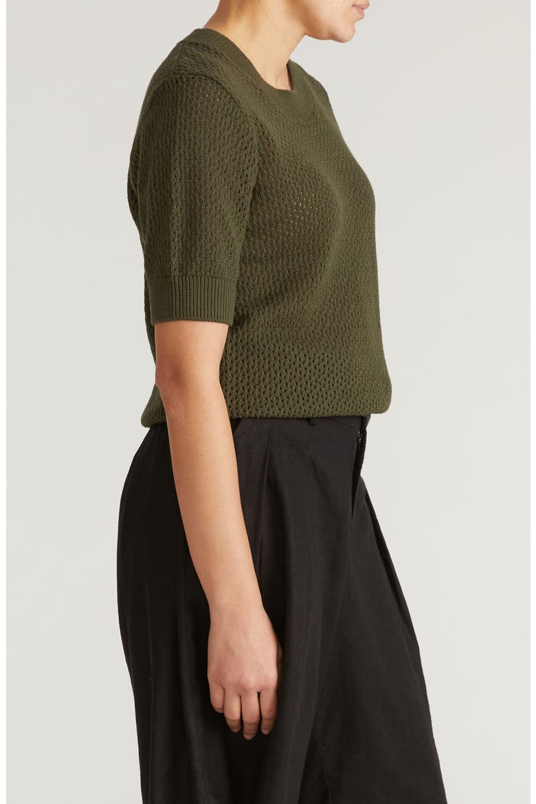 Rosie Cotton Pointelle Sweater, Alternate, color, CAMO GREEN