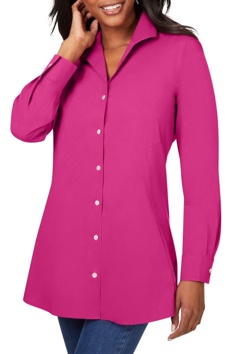 Cecilia Non-Iron Button-Up Tunic Shirt, Main, color, PINK ROSATO