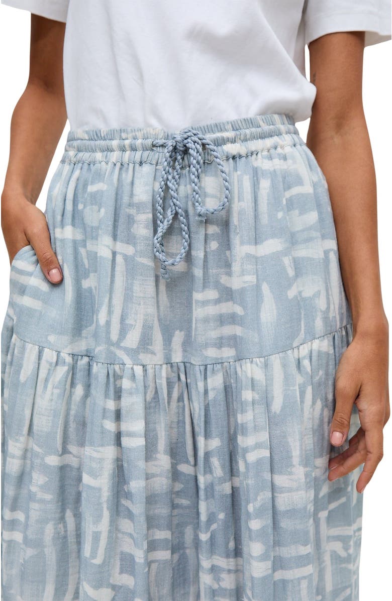 Raffya Bonnie Shirred Waist Warhol Print Midi Skirt, Alternate, color, Sky Blue