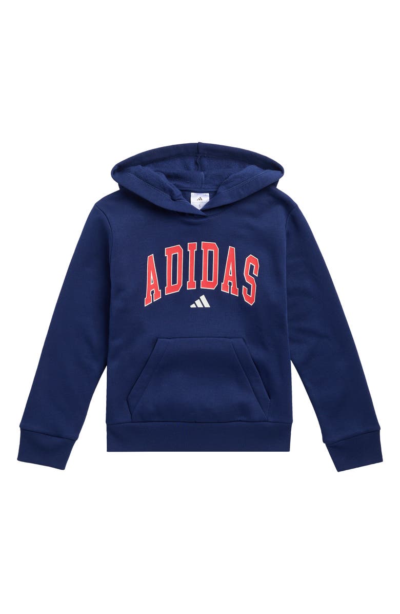 adidas Kids' Varsity Logo Fleece Pullover Hoodie, Main, color, Dark Blue