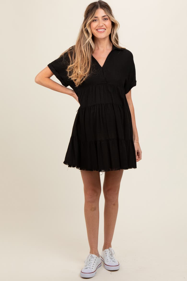 Tiered Linen Dress, Alternate, color, Black