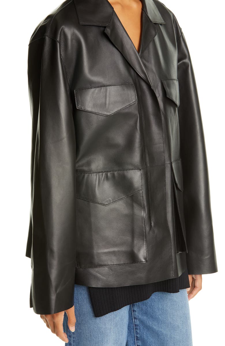 TOTEME Avignon Oversize Leather Jacket, Alternate, color,
