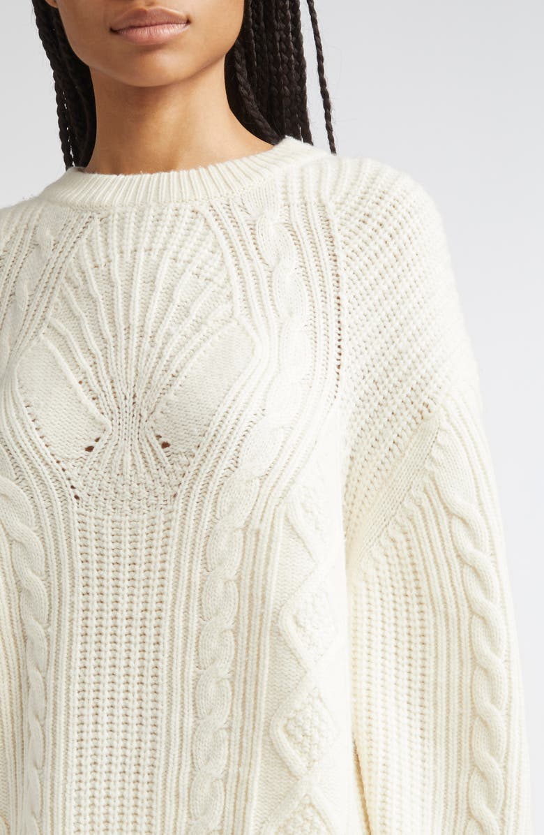 LOULOU DE SAISON Silva Wool & Cashmere Cable Knit Sweater, Alternate, color, Ivory