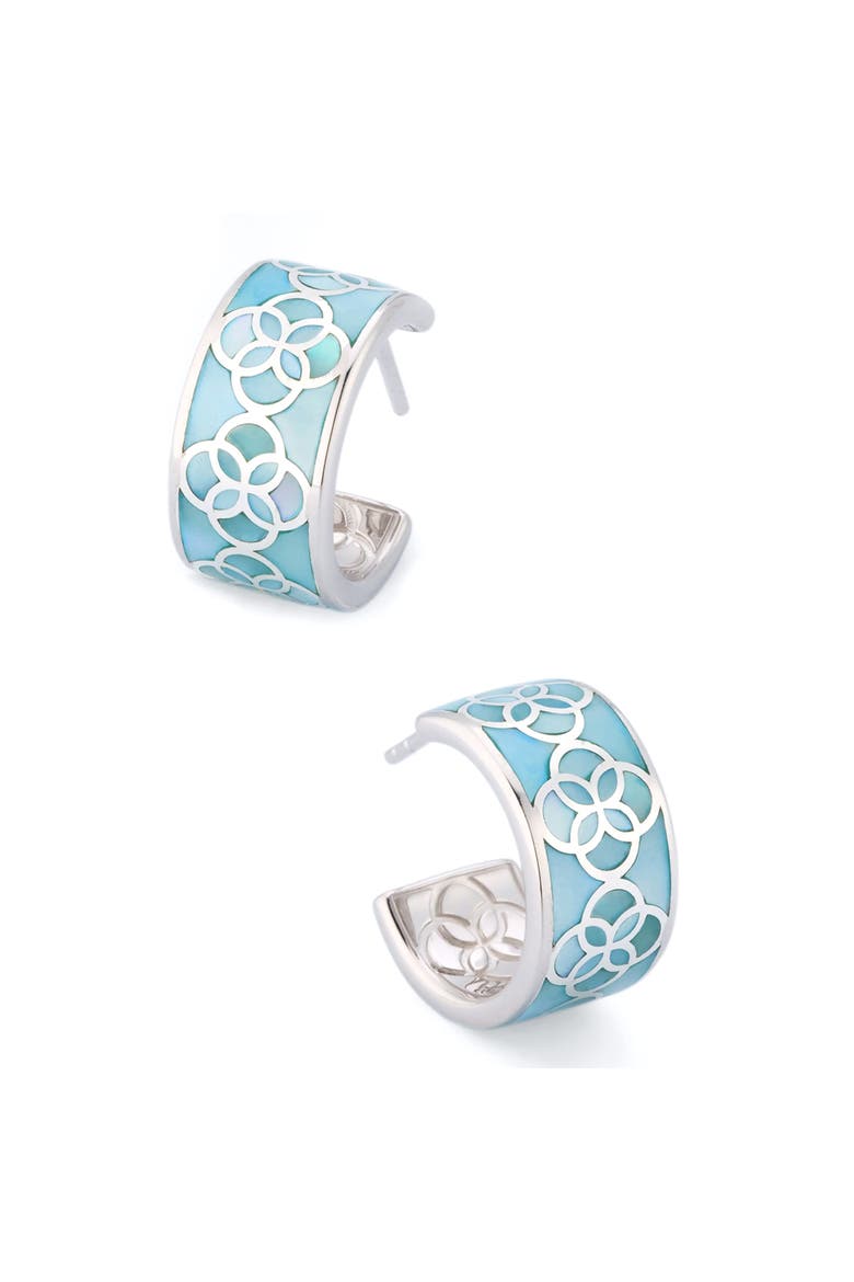Petal Gemstone Sterling Silver Huggie Earring, Main, color, BLUE