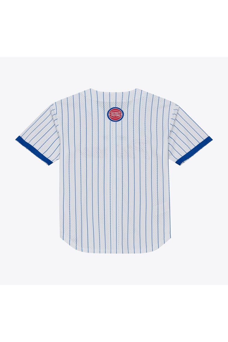Men's Mitchell & Ness White Detroit Pistons Head Coach Pinstripe Mesh Full-Button Baseball Jersey, Alternate, color, White