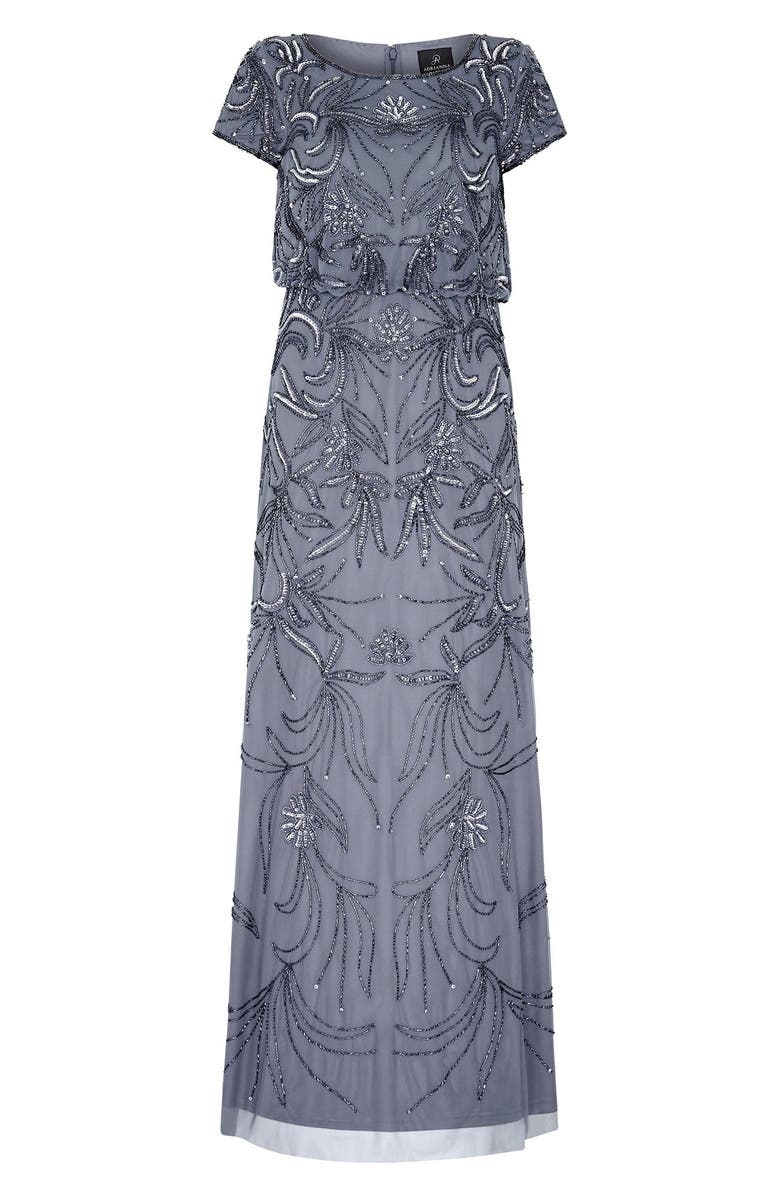 Adrianna Papell Beaded Short Sleeve Blouson Gown, Alternate, color, 