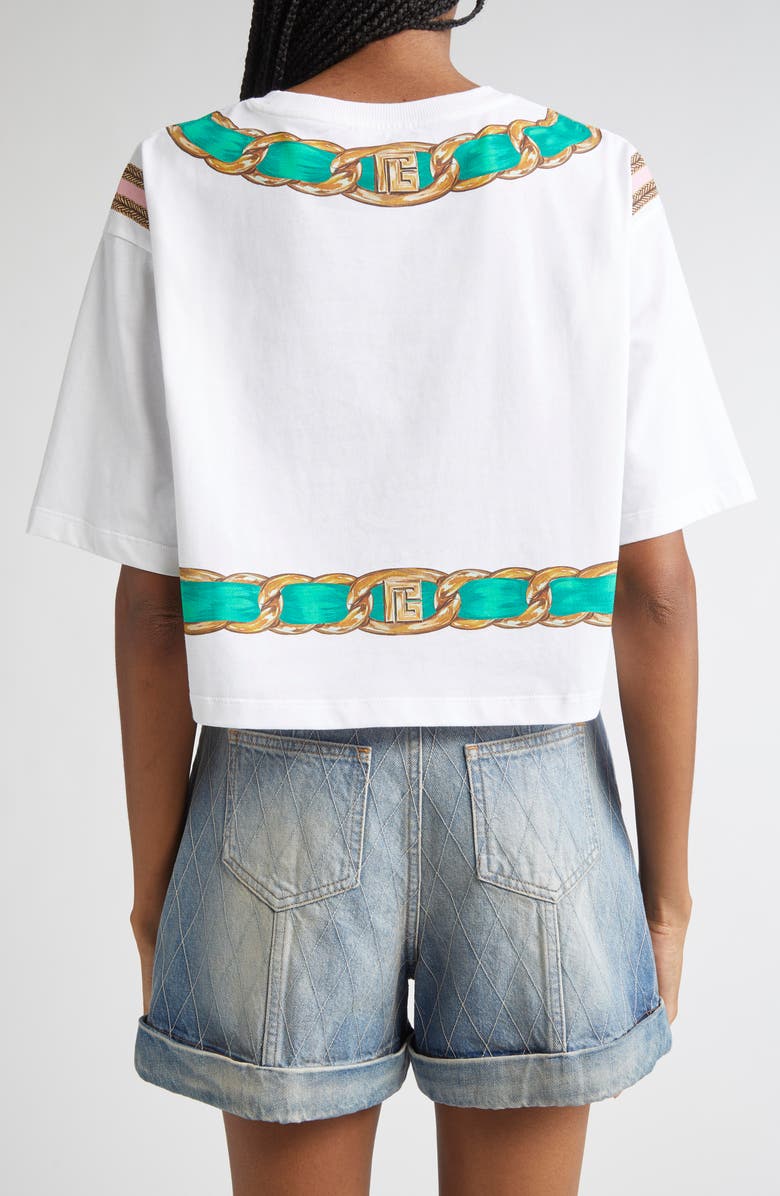 Balmain Foulard Print Crop T-Shirt, Alternate, color, Gsr White Multi