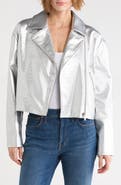 BOSS Croc Embossed Faux Leather Moto Jacket