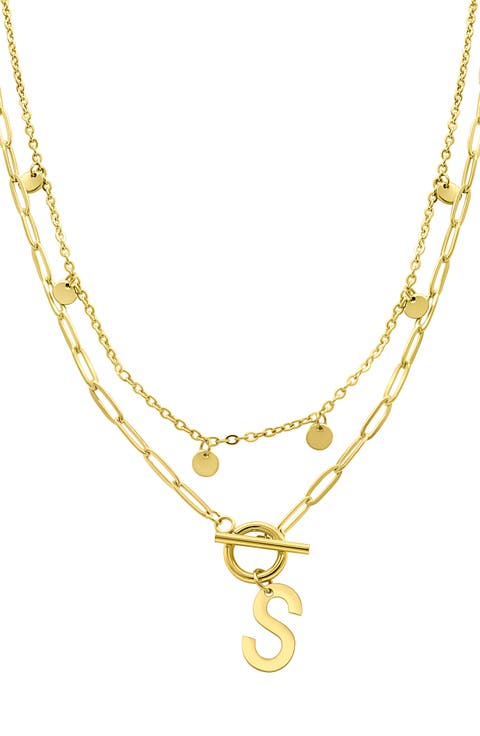 Initial Pendant Layered Chain Necklace