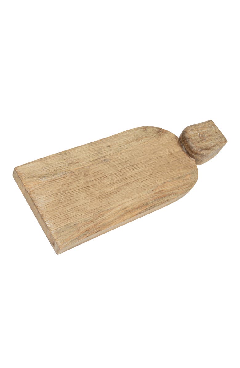 Storied Home Large Hand-Carved Mango Wood Cheese Slicer and Cutting Board with Face Handle Design and Combed Finish, Main, color, Natural