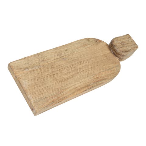 Large Hand-Carved Mango Wood Cheese Slicer and Cutting Board with Face Handle Design and Combed Finish