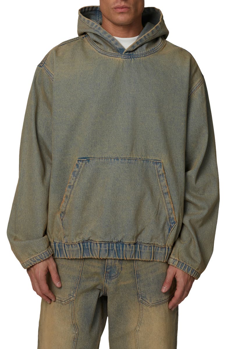 Good For Nothing Oversized Denim Pullover Hood, Main, color, Blue