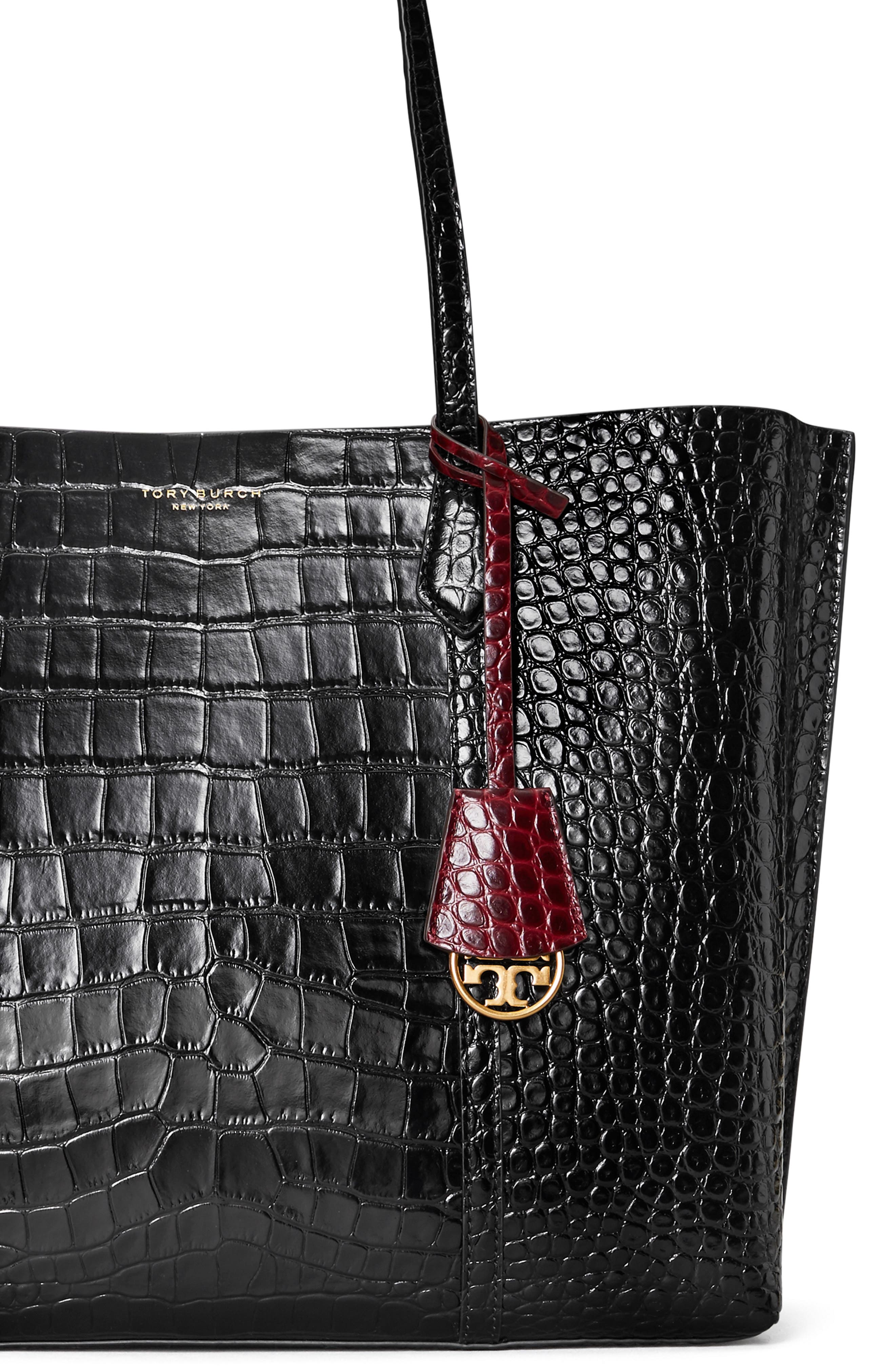 Tory Burch Perry Croc Embossed Leather Tote, Alternate, color, 
