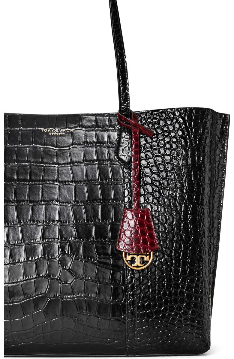 Tory Burch Perry Croc Embossed Leather Tote, Alternate, color,