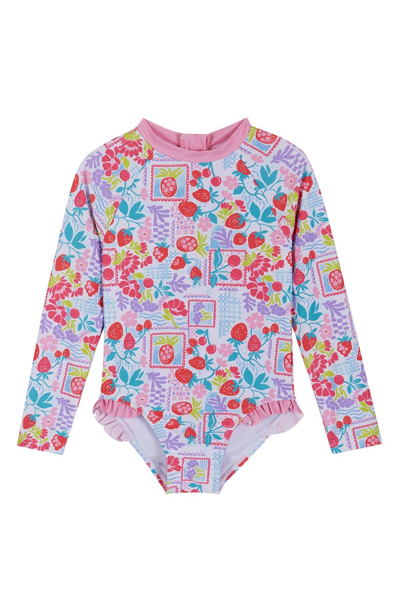 Andy & Evan Fruit Print One-Piece Rashguard Swimsuit & Headband Set, Alternate, color, What Fruit