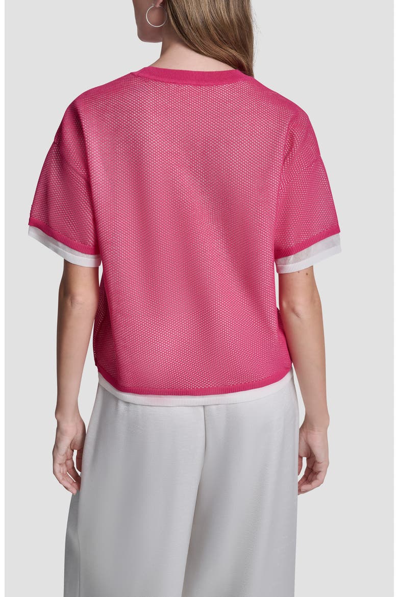 Boxy Mesh Overlay Top, Alternate, color, HOT PINK/IVORY