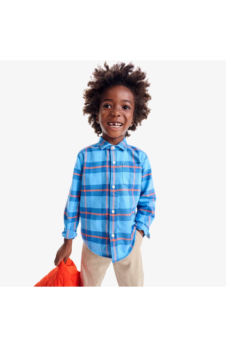 Primary Long Sleeve Flannel Plaid Button Down, Alternate, color, Cornflower Clementine Plaid