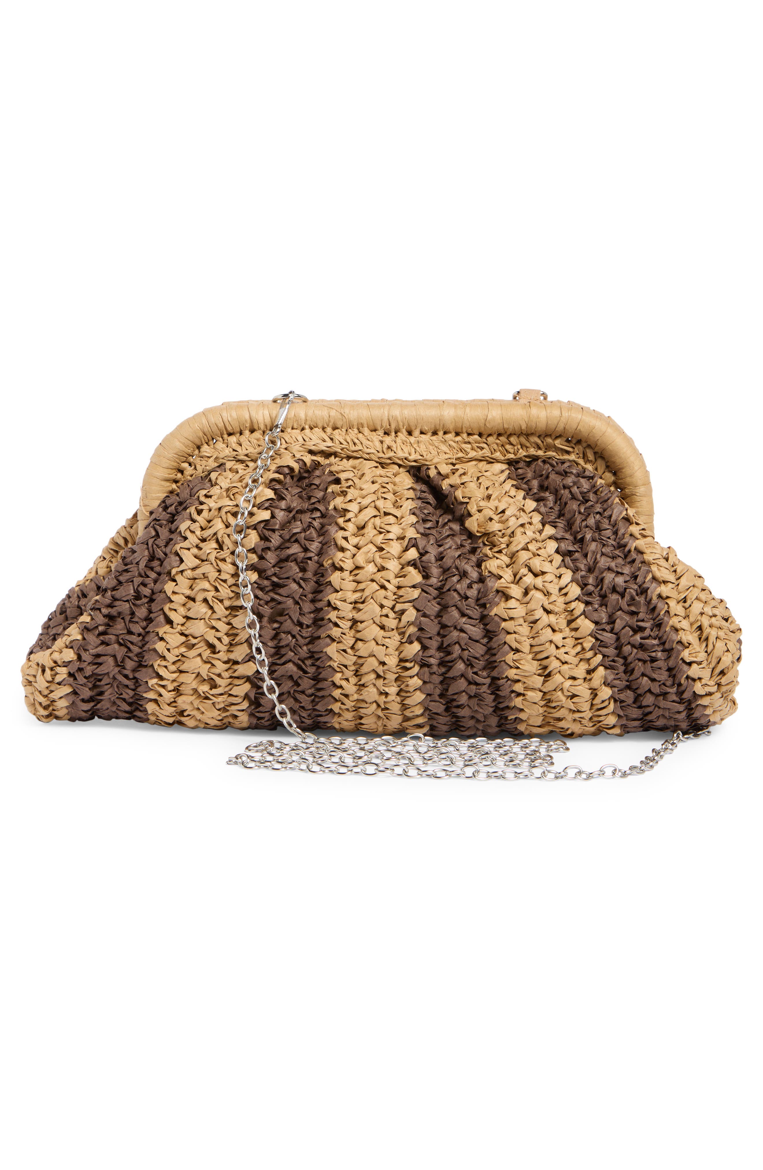 Collection XIIX Stripe Raffia Clutch, Alternate, color, Natural Brown