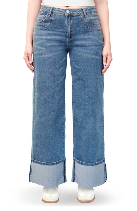 Bow Back Cuffed Slouchy Wide Leg Jeans