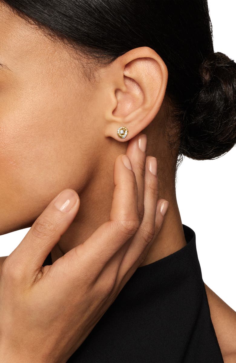 David Yurman Petite Infinity Stud Earrings in 18K Gold with Diamonds, Alternate, color, 