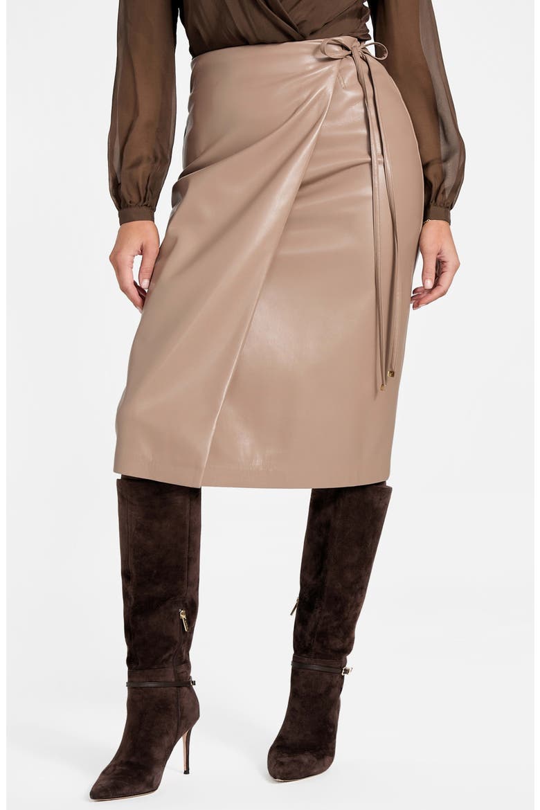 Gladys Faux Leather Wrap Skirt, Main, color, BEIGE