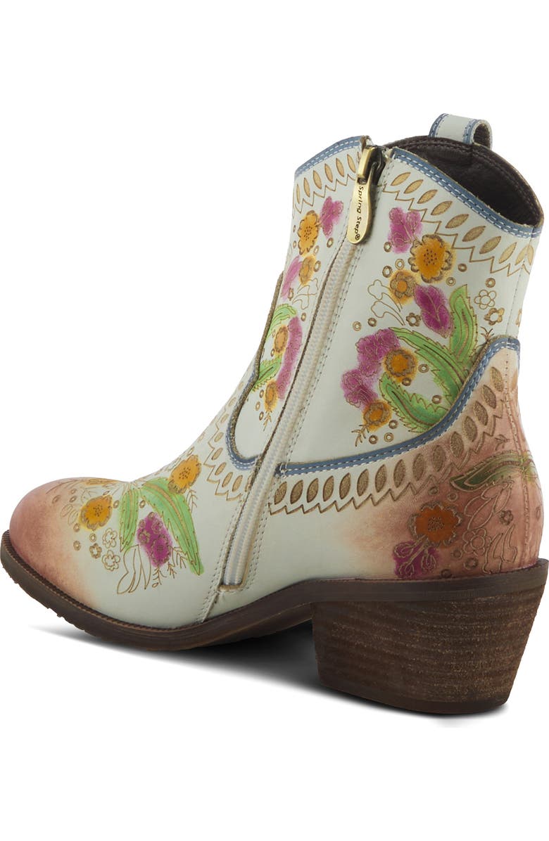 L'Artiste by Spring Step Galop Embossed Floral Leather Bootie, Alternate, color, White