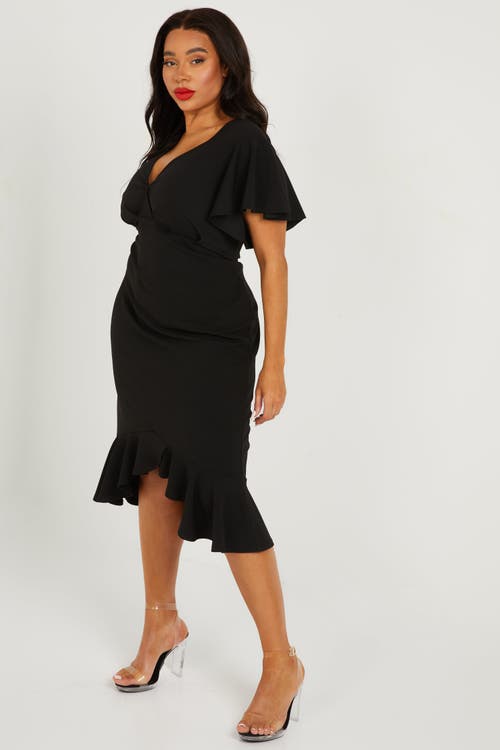 Quiz Plus Size Scuba Crepe V Neck Midi Dress In Black