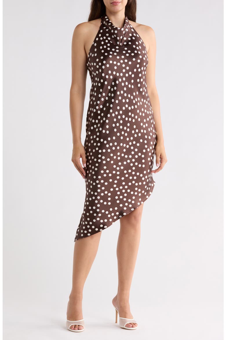 Asymmetrical Halter Dress, Main, color, BROWN
