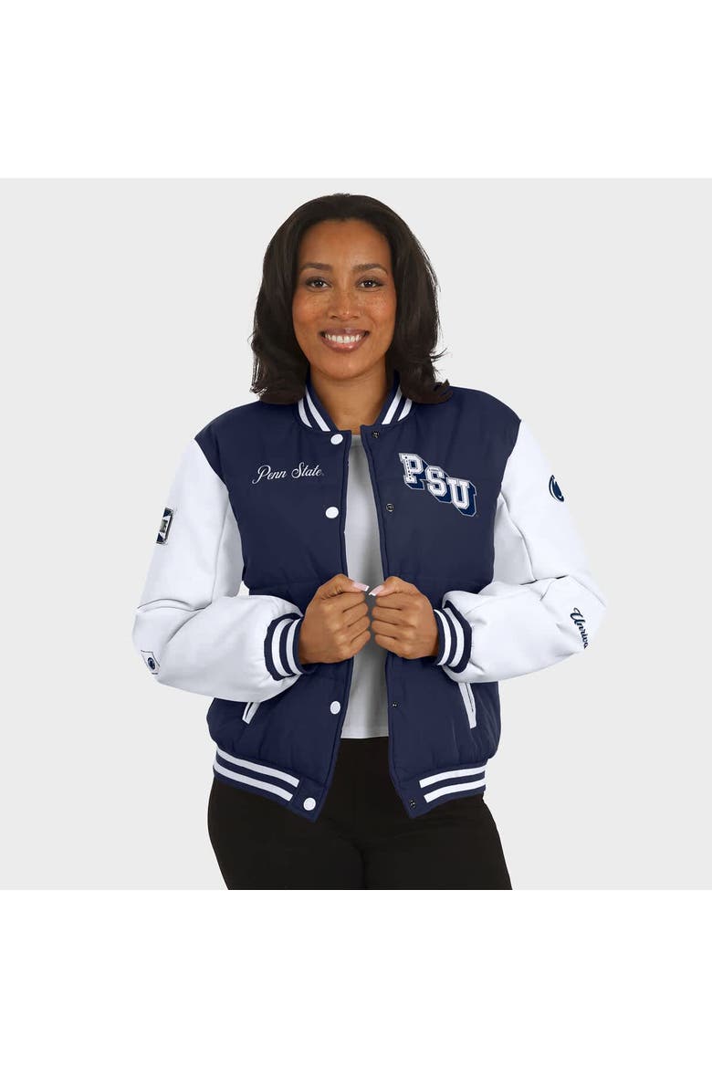 Women's WEAR by Erin Andrews  Navy Penn State Nittany Lions Varsity Puffer Jacket, Alternate, color, Navy