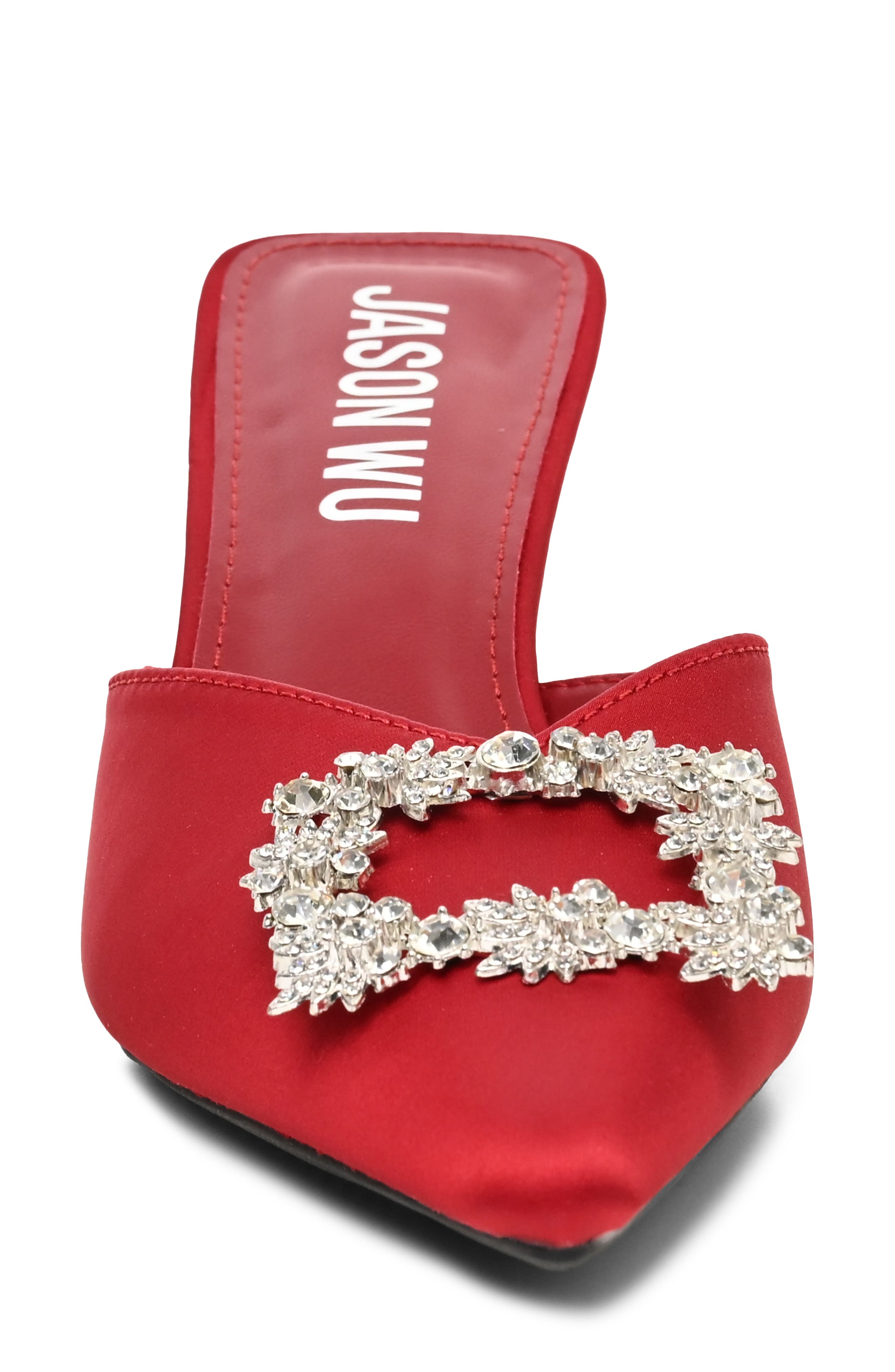 Jeweled Mule, Alternate, color, RED SATIN