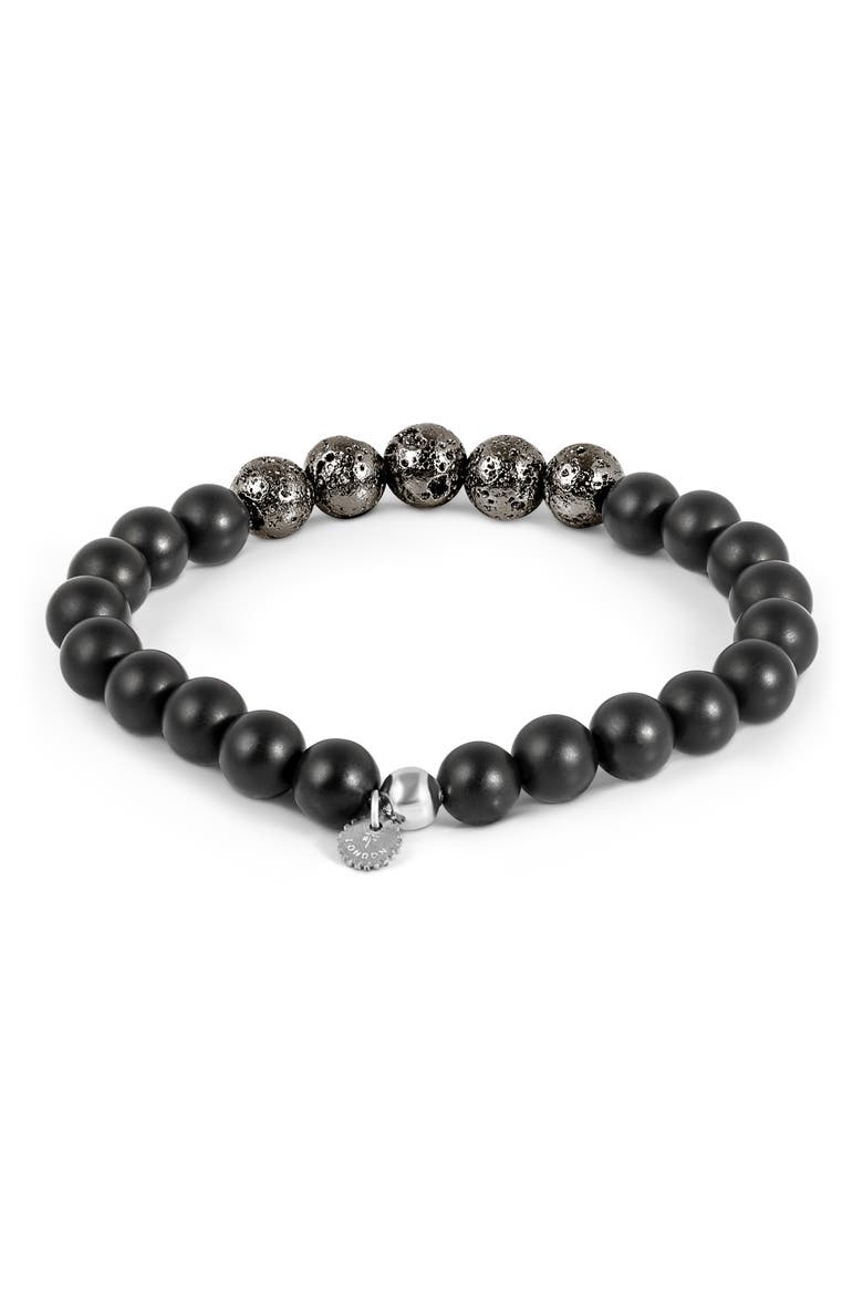 Men's Vesuvius Agate Beaded Stretch Bracelet, Alternate, color, BLACK