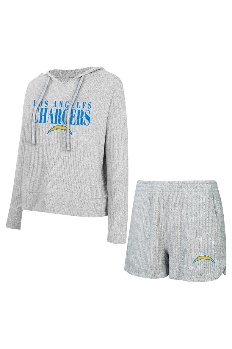 Women's Concepts Sport Gray Los Angeles Chargers Juniper Long Sleeve Hoodie T-Shirt & Shorts Set, Main, color, Gray