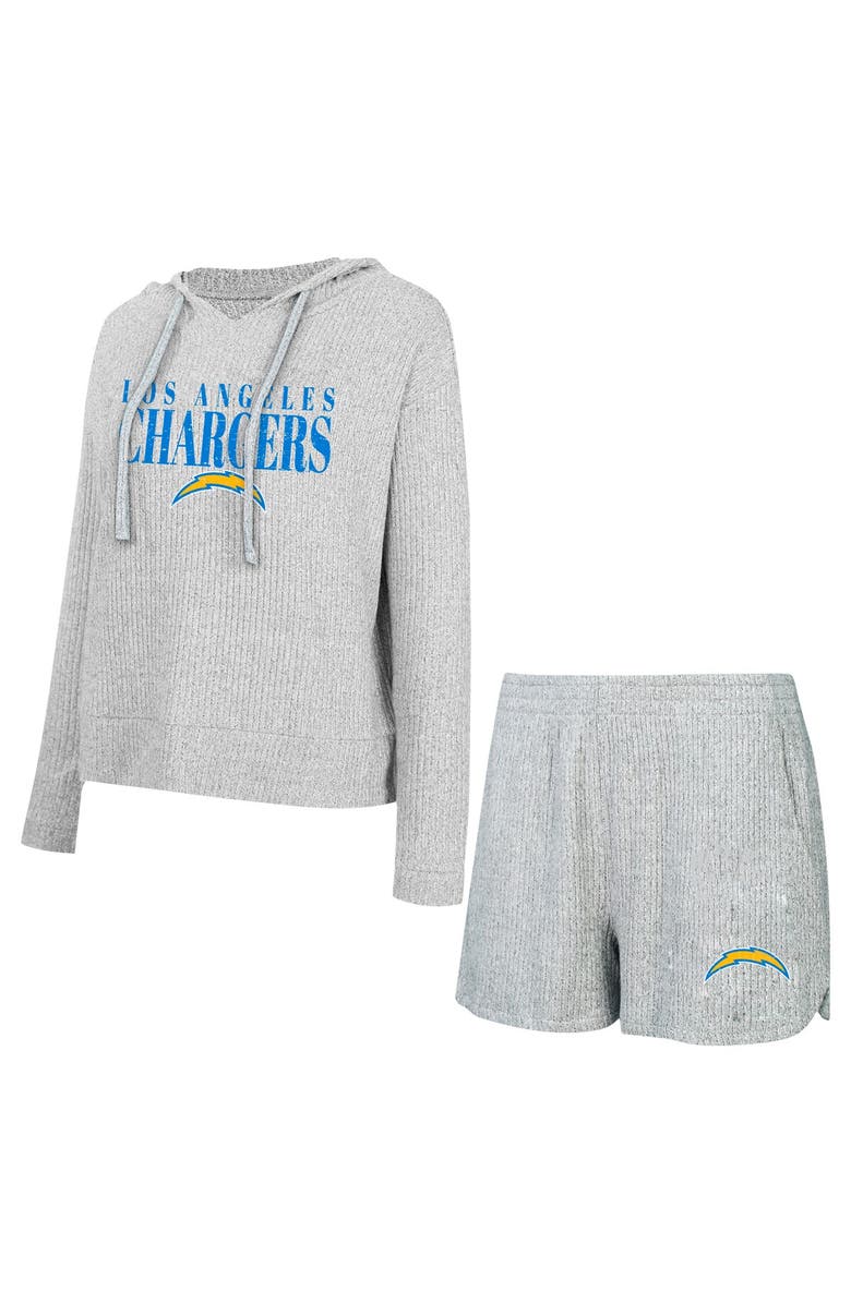 CONCEPTS SPORT Women's Concepts Sport Gray Los Angeles Chargers Juniper Long Sleeve Hoodie T-Shirt & Shorts Set, Main, color, Gray