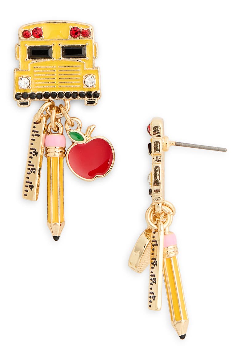 Back To School Bus Charm Drop Earrings, Main, color, YELLOW MULTI