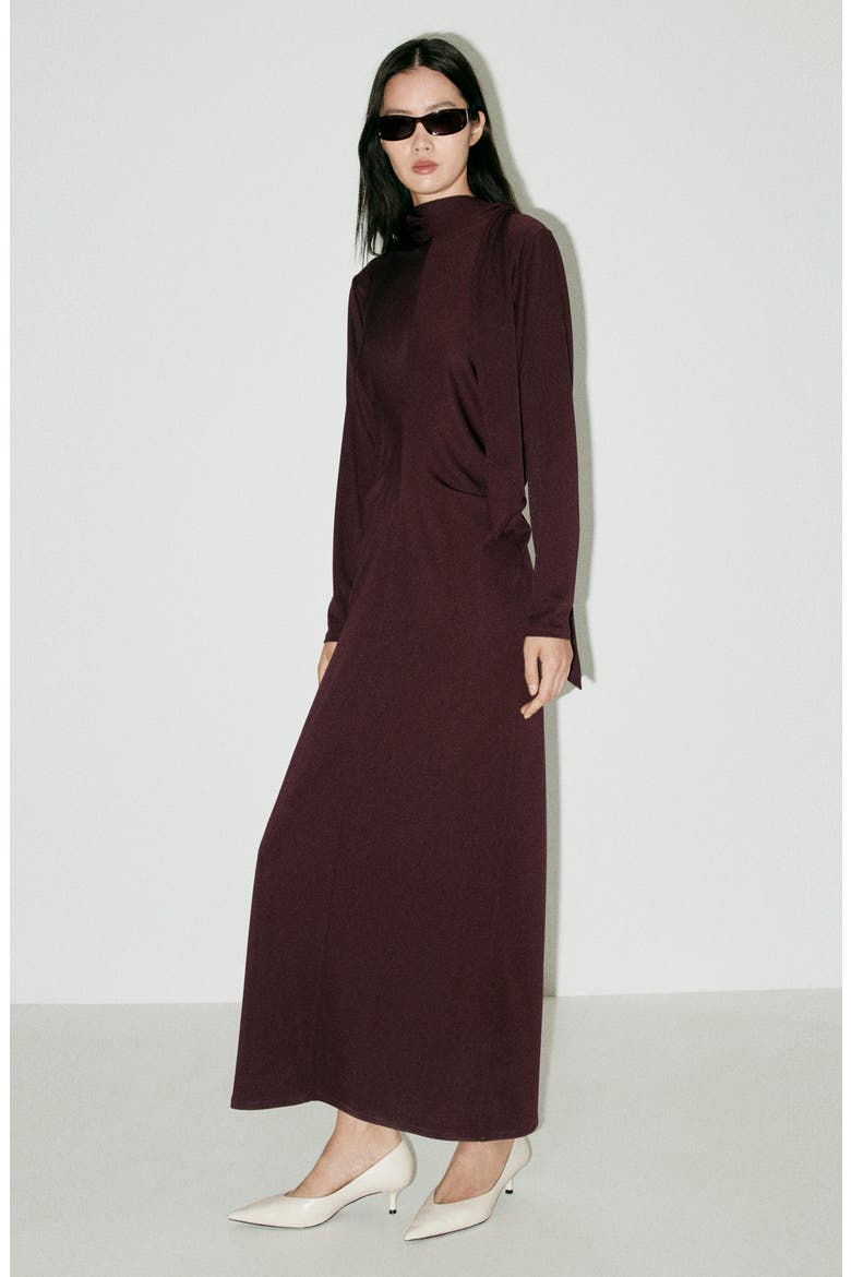 Ruched Long Sleeve Dress, Alternate, color, BURGUNDY