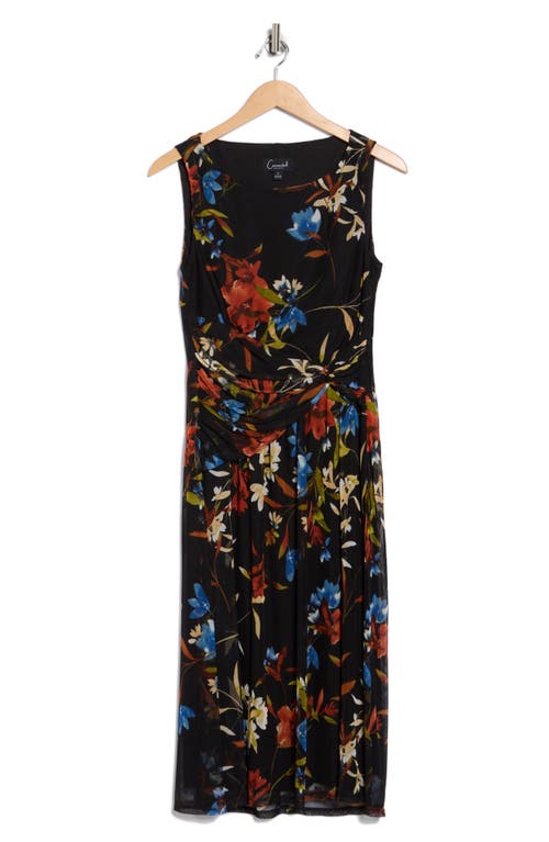 Connected Apparel Sleeveless Twist Waist Mesh A-line Dress In Black