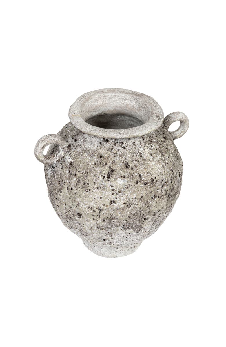 Storied Home Stoneware Vase with Handles with Distressed Reactive Glaze, Grey, Main, color,