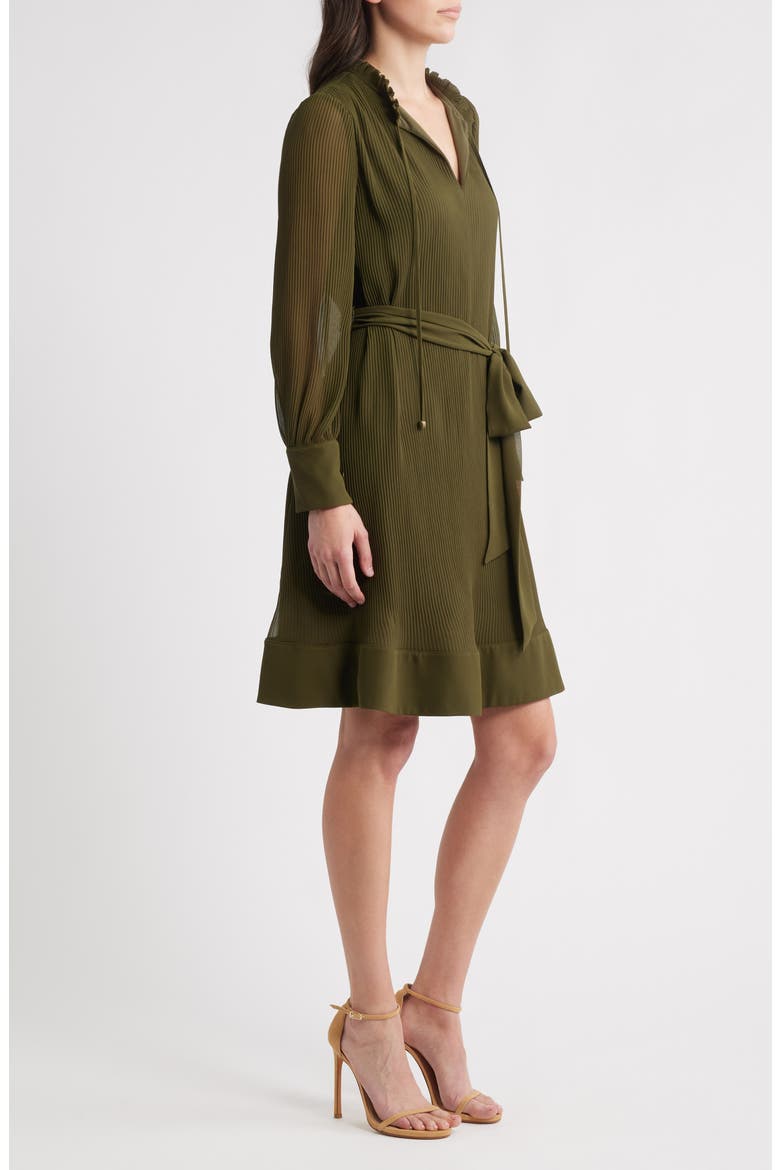 Ruffle Tie Waist Long Sleeve Dress, Alternate, color, OLIVE